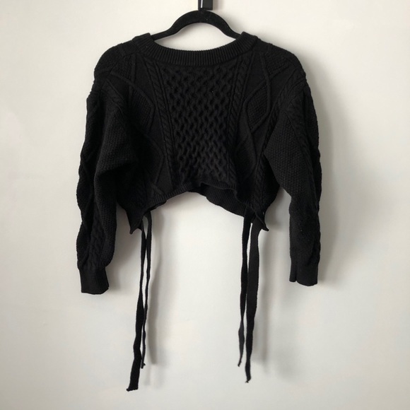 Chunky Crop V-neck Soft Sweater with back ties Sm - Picture 3 of 5